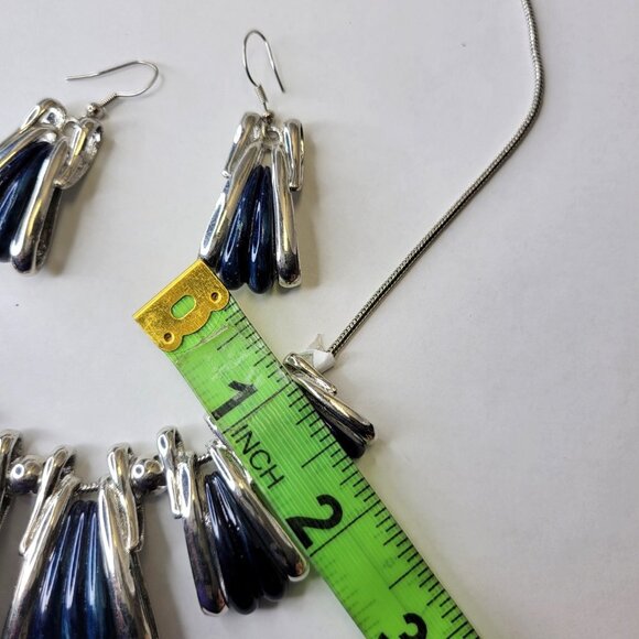 Blue Bib Statement Necklace With Earrings - Picture 8 of 15